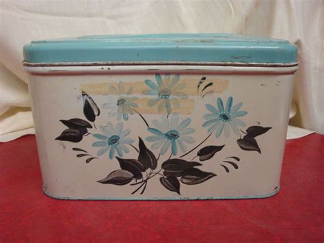 blue metal bread box|vintage metal bread box.